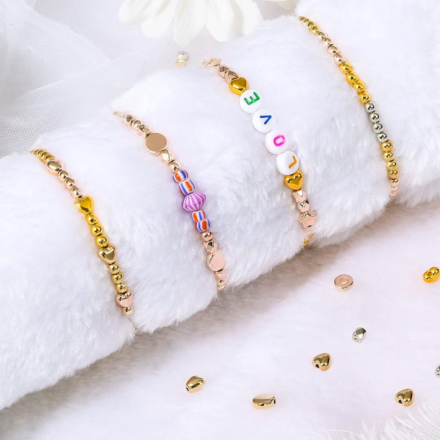 2160 Pieces Gold Spacer Beads Set, Assorted Round Star Gold Beads for Bracelet Jewelry Making(Gold, Sliver, Rose Gold, KC Gold) - Image 2