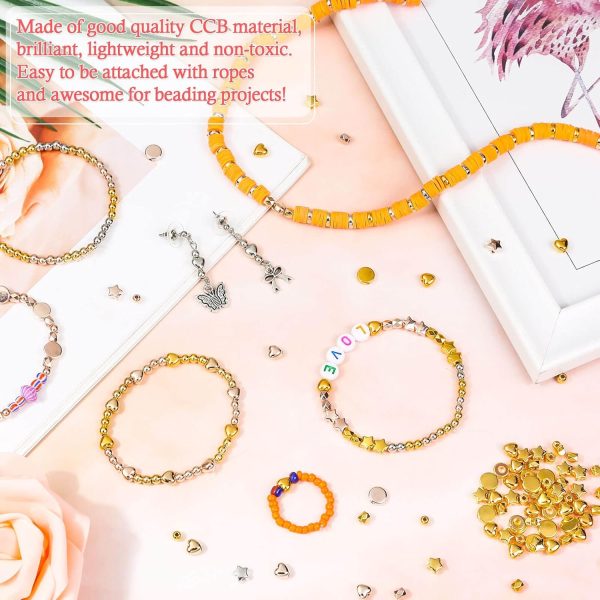 2160 Pieces Gold Spacer Beads Set, Assorted Round Star Gold Beads for Bracelet Jewelry Making(Gold, Sliver, Rose Gold, KC Gold) - Image 5