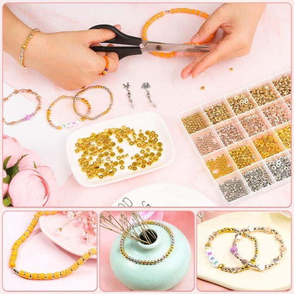2160 Pieces Gold Spacer Beads Set, Assorted Round Star Gold Beads for Bracelet Jewelry Making(Gold, Sliver, Rose Gold, KC Gold) - Image 6