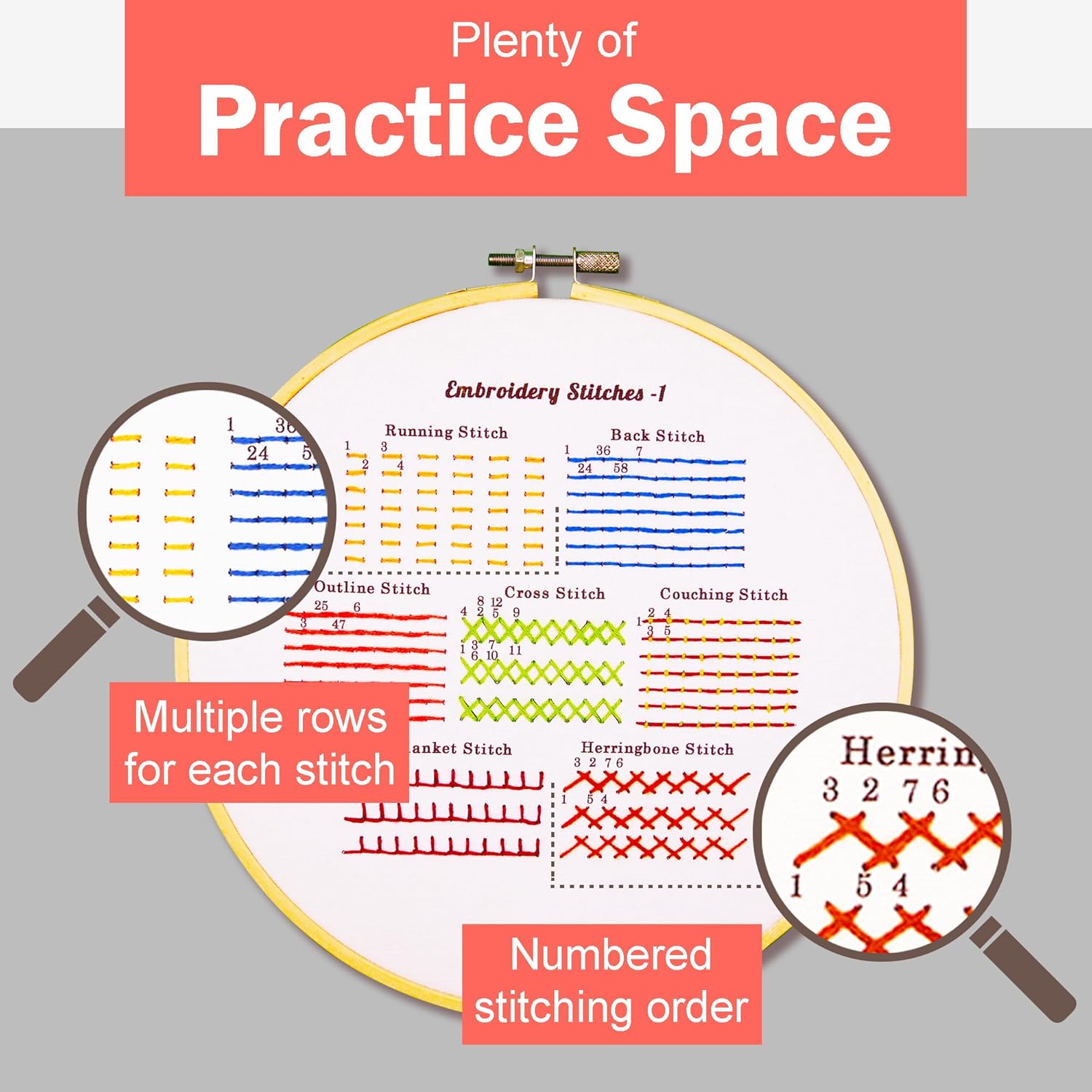 Bradove 4 Sets Embroidery Stitches Practice Kit, Embroidery Kit for Beginners with Embroidery Patterns, Beginner Embroidery Kit, Embroidery Kits for Adults, Hand Embroidery Kit for Kids - Image 3