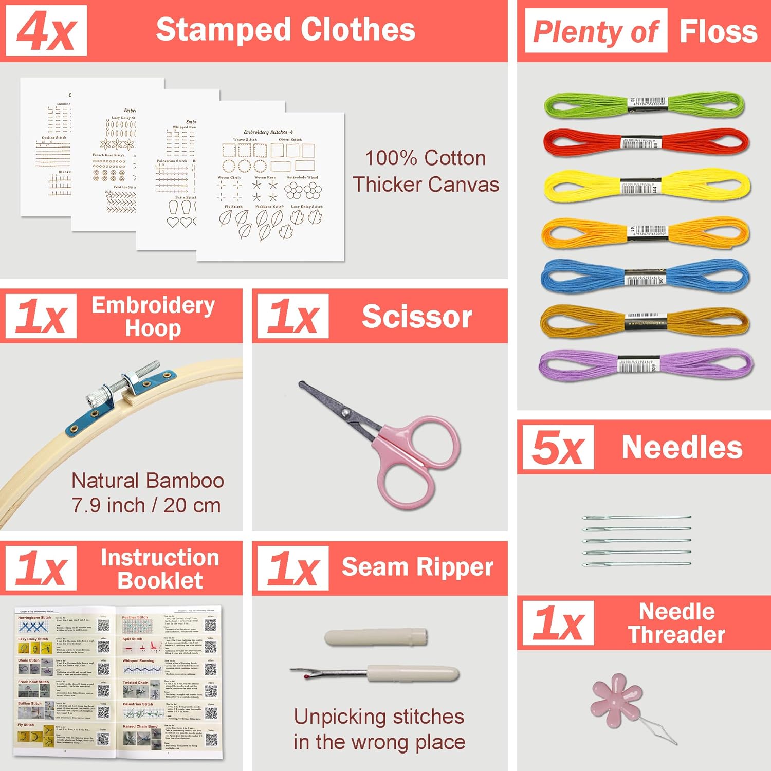 Bradove 4 Sets Embroidery Stitches Practice Kit, Embroidery Kit for Beginners with Embroidery Patterns, Beginner Embroidery Kit, Embroidery Kits for Adults, Hand Embroidery Kit for Kids - Image 4