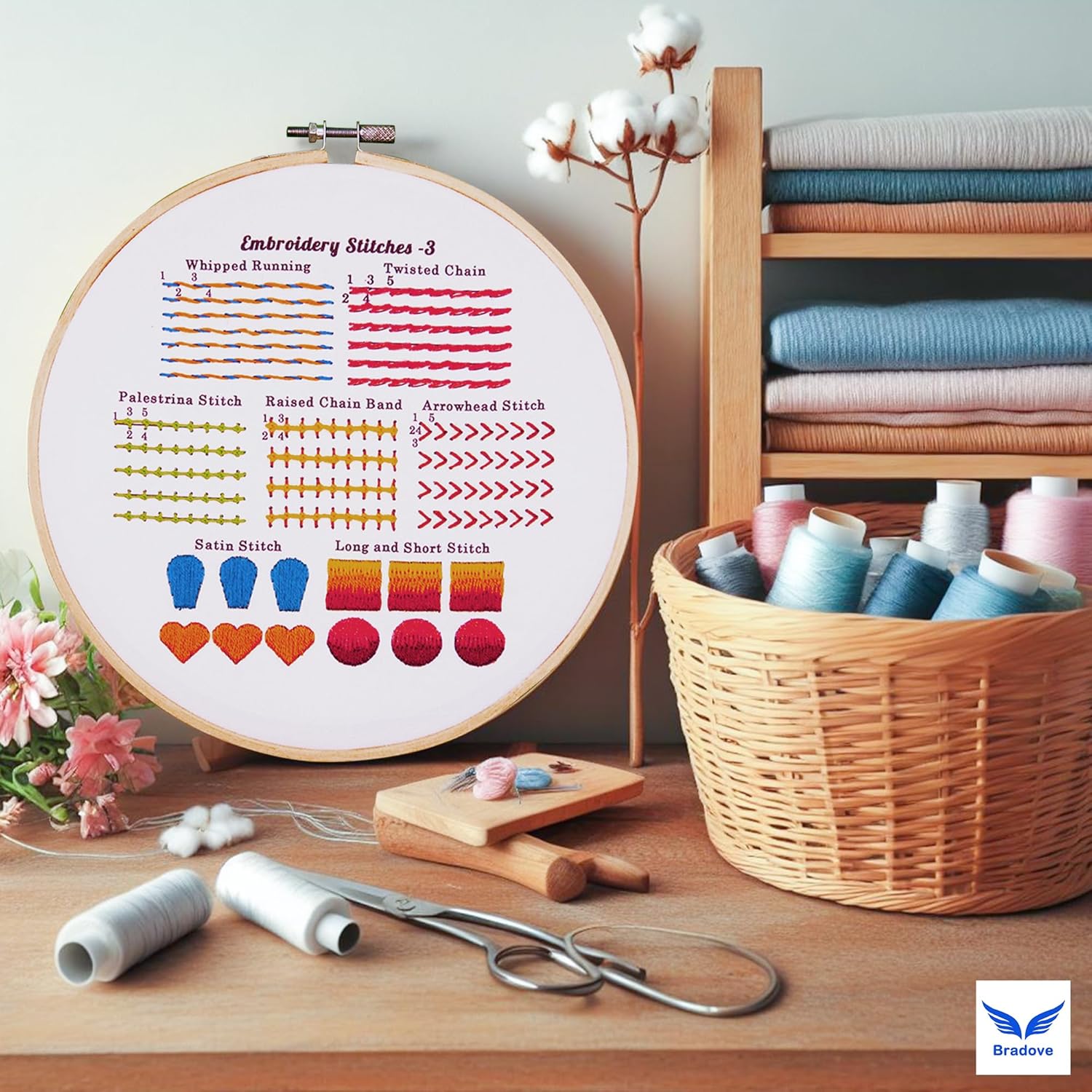 Bradove 4 Sets Embroidery Stitches Practice Kit, Embroidery Kit for Beginners with Embroidery Patterns, Beginner Embroidery Kit, Embroidery Kits for Adults, Hand Embroidery Kit for Kids - Image 7