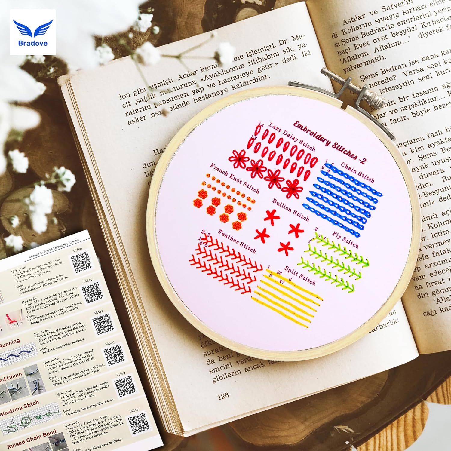 Bradove 4 Sets Embroidery Stitches Practice Kit, Embroidery Kit for Beginners with Embroidery Patterns, Beginner Embroidery Kit, Embroidery Kits for Adults, Hand Embroidery Kit for Kids - Image 8