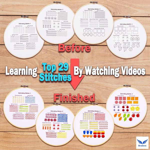 Bradove 4 Sets Embroidery Stitches Practice Kit, Embroidery Kit for Beginners with Embroidery Patterns, Beginner Embroidery Kit, Embroidery Kits for Adults, Hand Embroidery Kit for Kids - Image 9