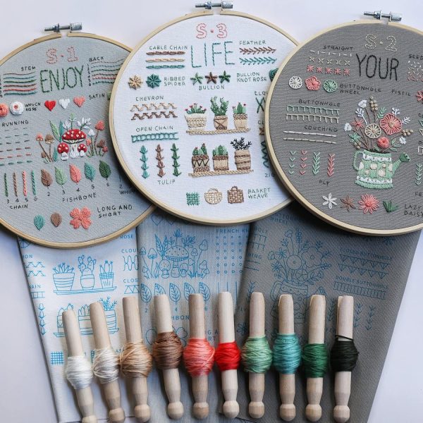 ETSPIL 3 Sets Embroidery kit for Beginners Adults，Learn 33 Different Stitches DIY Kits ，Includes Stamped Flower Pattern, Hoop, Color Threads,Tools,Easy to Follow Instruction & Video… (Simple B) - Image 5