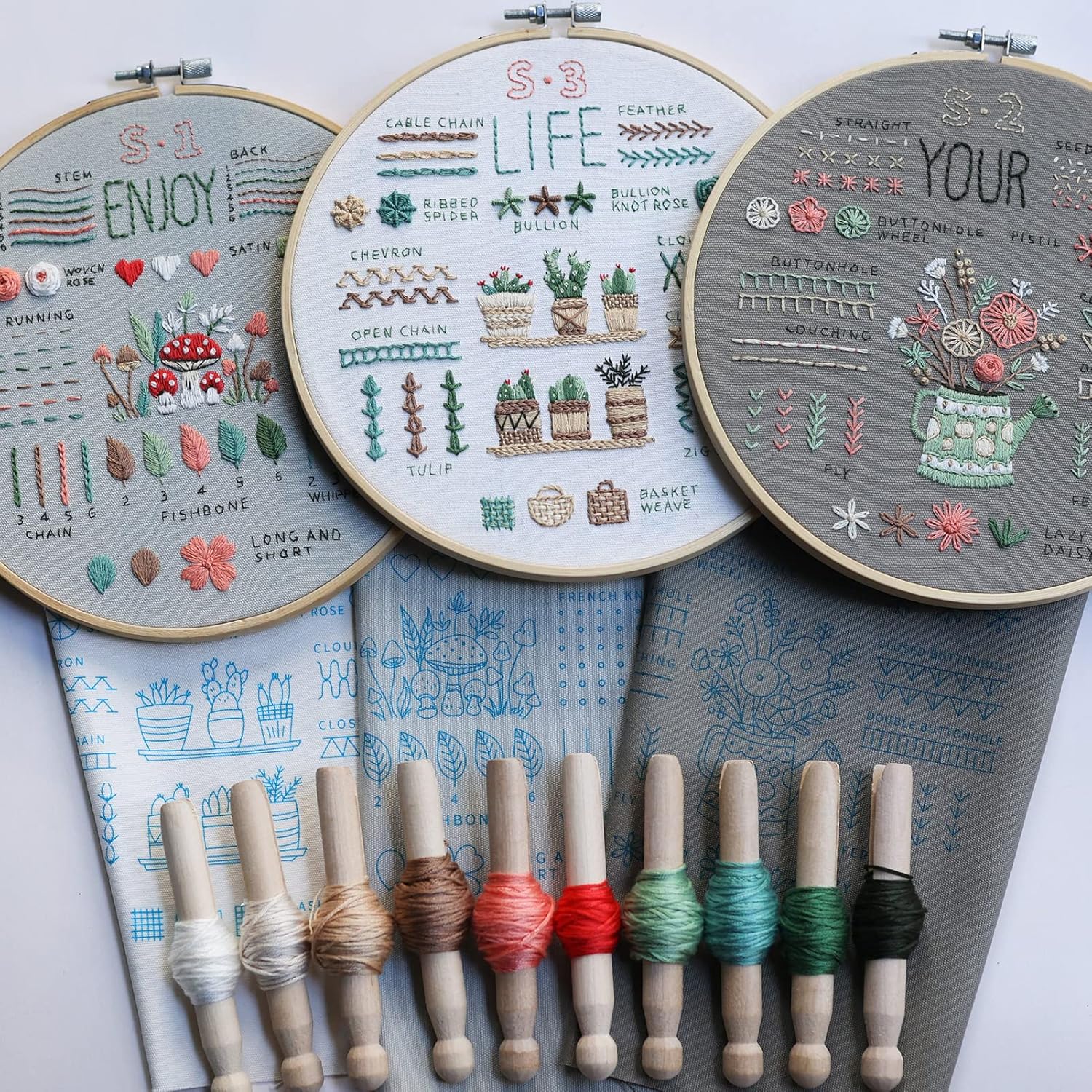 ETSPIL 3 Sets Embroidery kit for Beginners Adults,Learn 33 Different Stitches DIY Kits ,Includes Stamped Flower Pattern, Hoop, Color Threads,Tools,Easy to Follow Instruction & Video… (Simple B) - Image 5