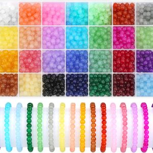 1400 Pieces 6mm Round Glass Beads for Jewelry Making, 28 Colors Crystal Beads for Bracelets Jewelry Making and DIY Crafts(Solid Color)