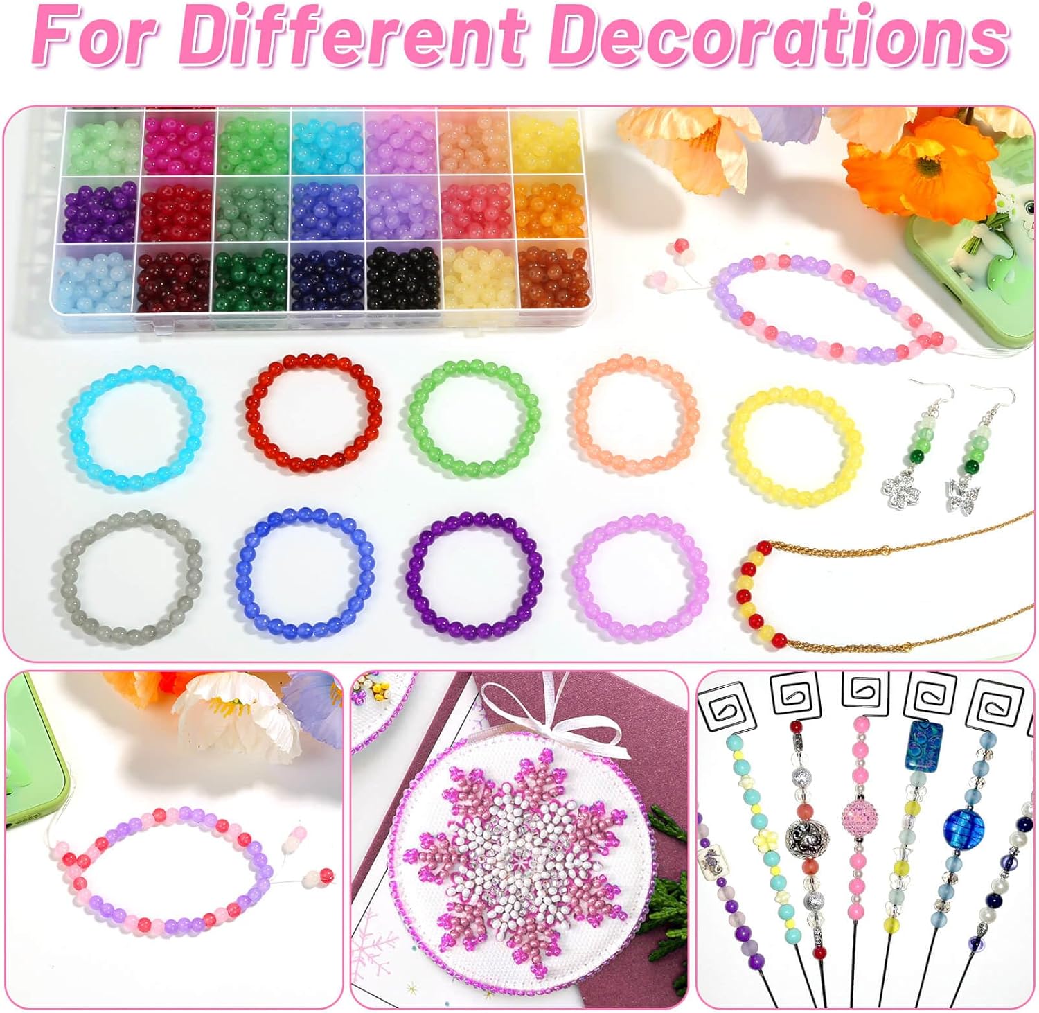 1400 Pieces 6mm Round Glass Beads for Jewelry Making, 28 Colors Crystal Beads for Bracelets Jewelry Making and DIY Crafts(Solid Color) - Image 5