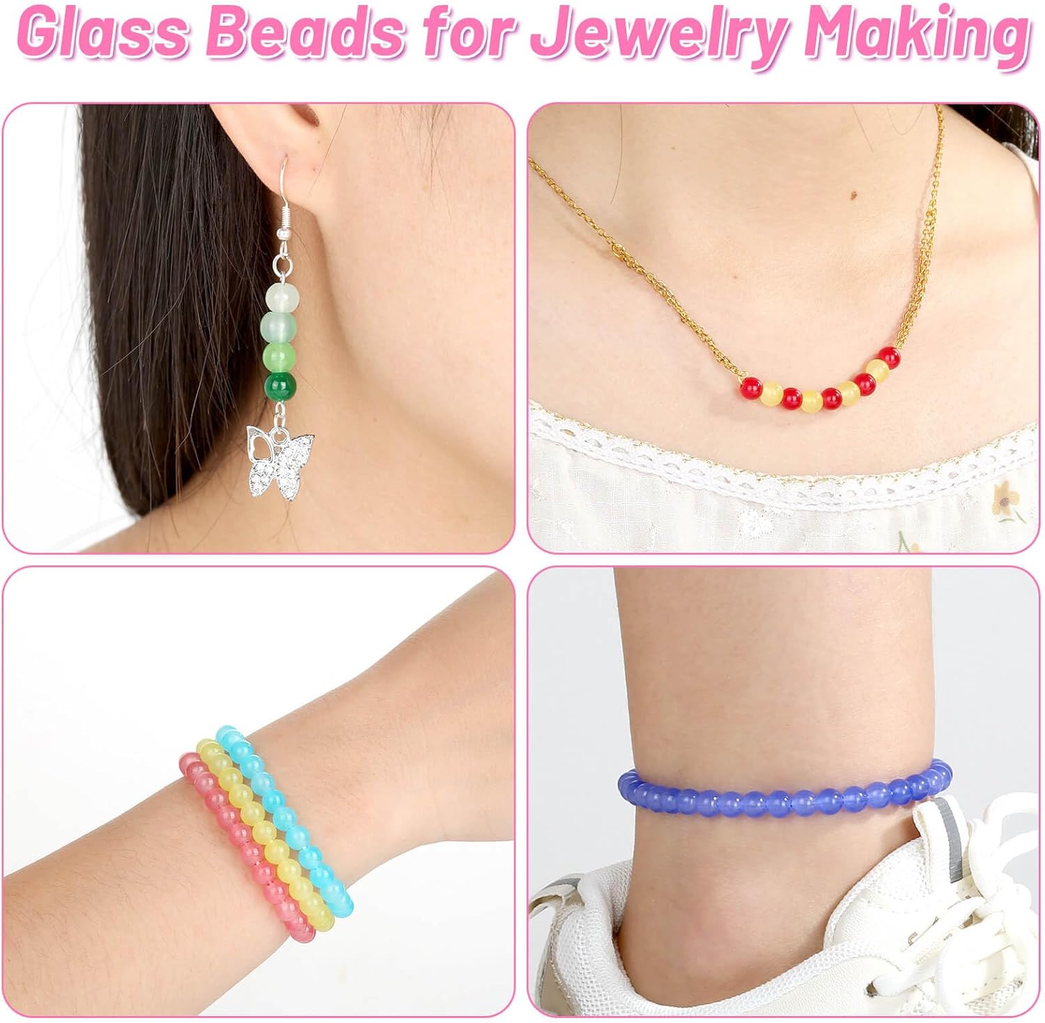 1400 Pieces 6mm Round Glass Beads for Jewelry Making, 28 Colors Crystal Beads for Bracelets Jewelry Making and DIY Crafts(Solid Color) - Image 6