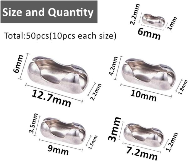 Silver Tone Stainless Steel Ball Chain Connector Clasps Fits for1.6/2/2.4/3.2/4mm Beaded Ball Chain Clips - Image 2
