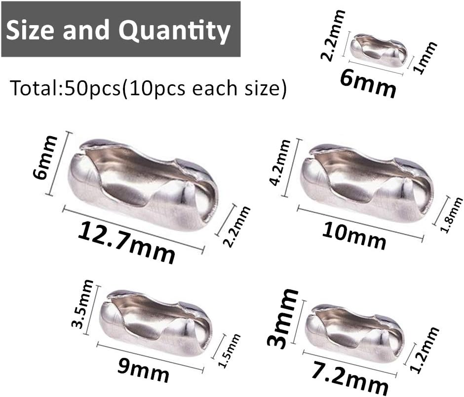 Silver Tone Stainless Steel Ball Chain Connector Clasps Fits for1.6/2/2.4/3.2/4mm Beaded Ball Chain Clips - Image 2