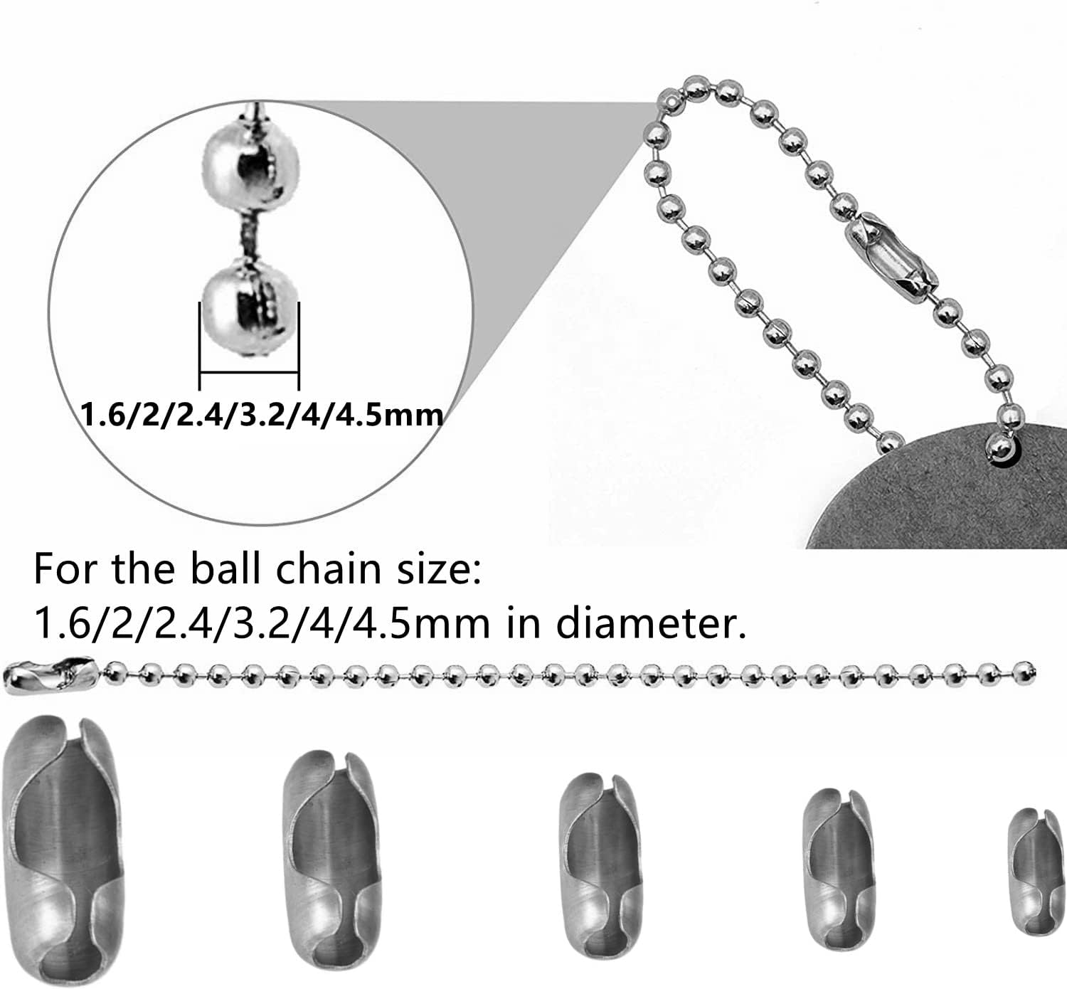 Silver Tone Stainless Steel Ball Chain Connector Clasps Fits for1.6/2/2.4/3.2/4mm Beaded Ball Chain Clips - Image 3