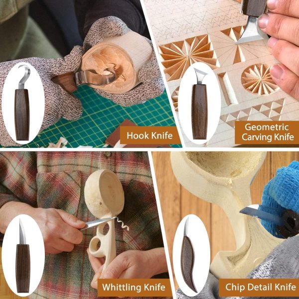 Wood Carving Kit 22PCS Wood Carving Tools Hand Carving Knife Set with Anti-Slip Cut-Resistant Gloves, Needle File Wood Spoon Carving Kit for Beginners Whittling Kit for Kids Adults Woodworking DIY - Image 2