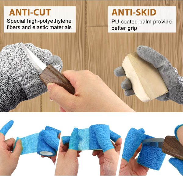 Wood Carving Kit 22PCS Wood Carving Tools Hand Carving Knife Set with Anti-Slip Cut-Resistant Gloves, Needle File Wood Spoon Carving Kit for Beginners Whittling Kit for Kids Adults Woodworking DIY - Image 4