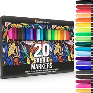 20 Fabric Markers Pens Set - Indelible and Permanent Fabric Paint Fine Point Textile Marker Pen