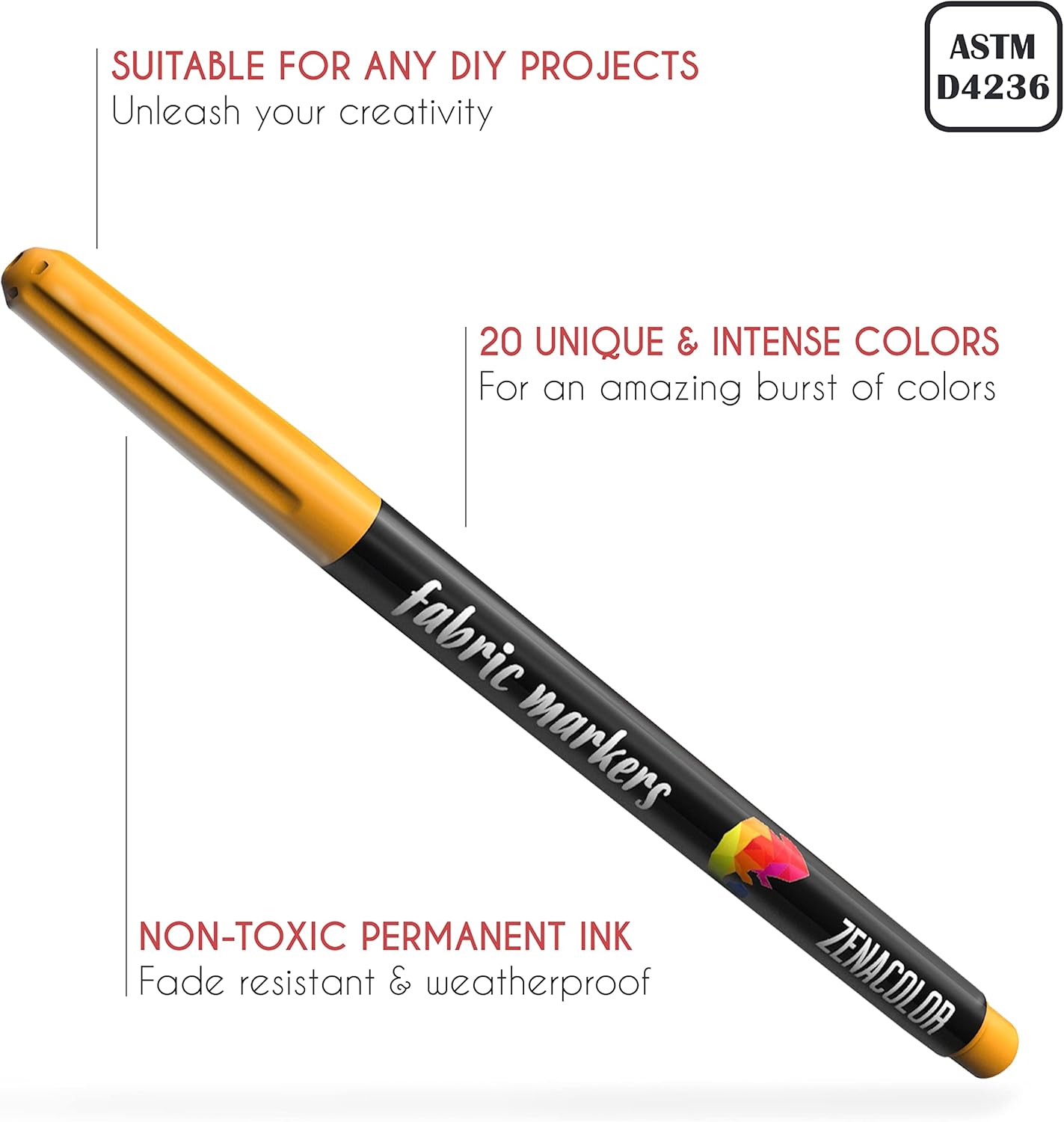 20 Fabric Markers Pens Set - Indelible and Permanent Fabric Paint Fine Point Textile Marker Pen - Image 3